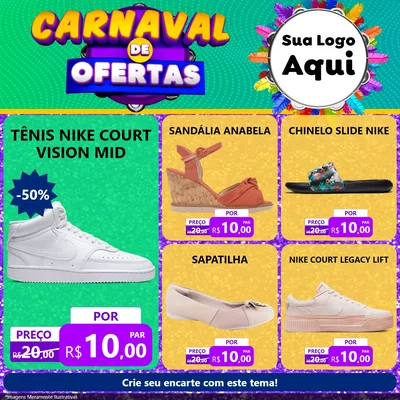 Modelo de Rede Social para Feed Facebook com o tema Carnaval de Ofertas para Calçados