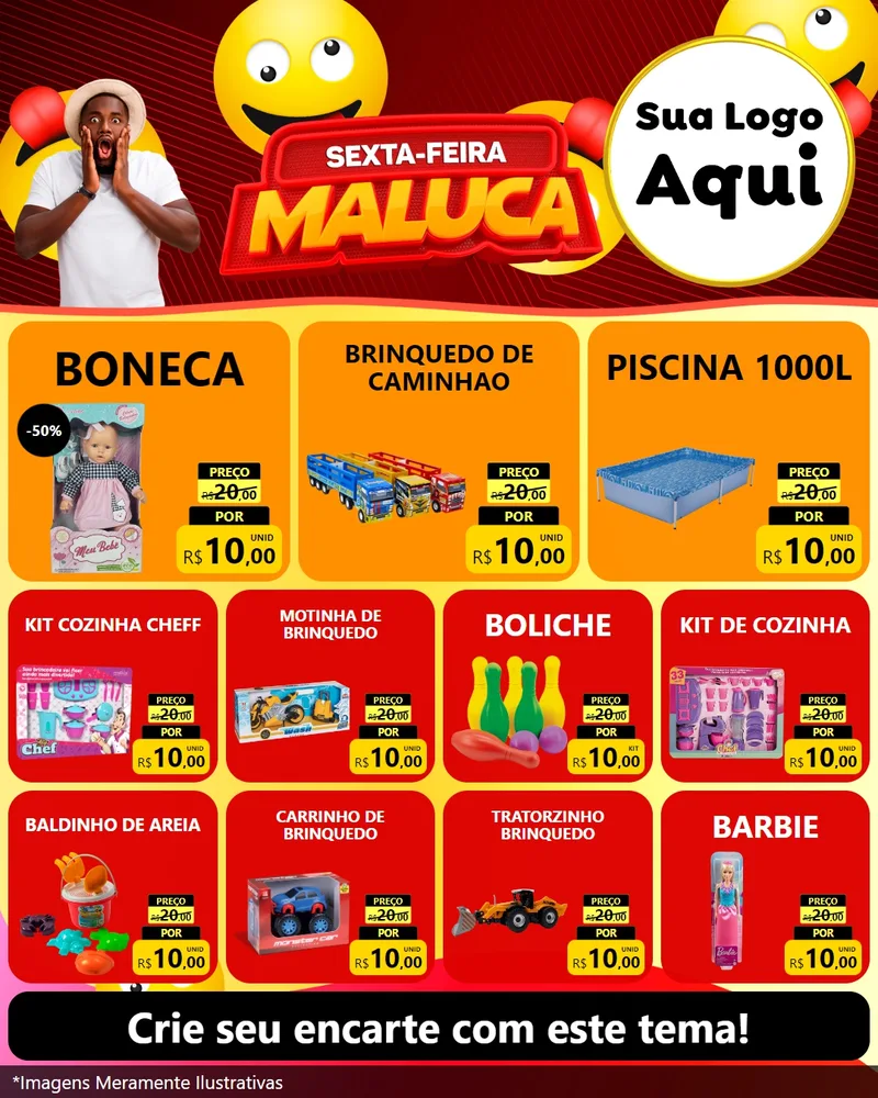 Modelo de Rede Social para Feed Instagram com o tema Sexta-feira Maluca para Brinquedos