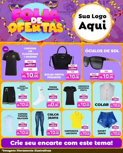 Modelo de Rede Social para Feed Instagram com o tema Folia de Ofertas para Roupas e acessórios