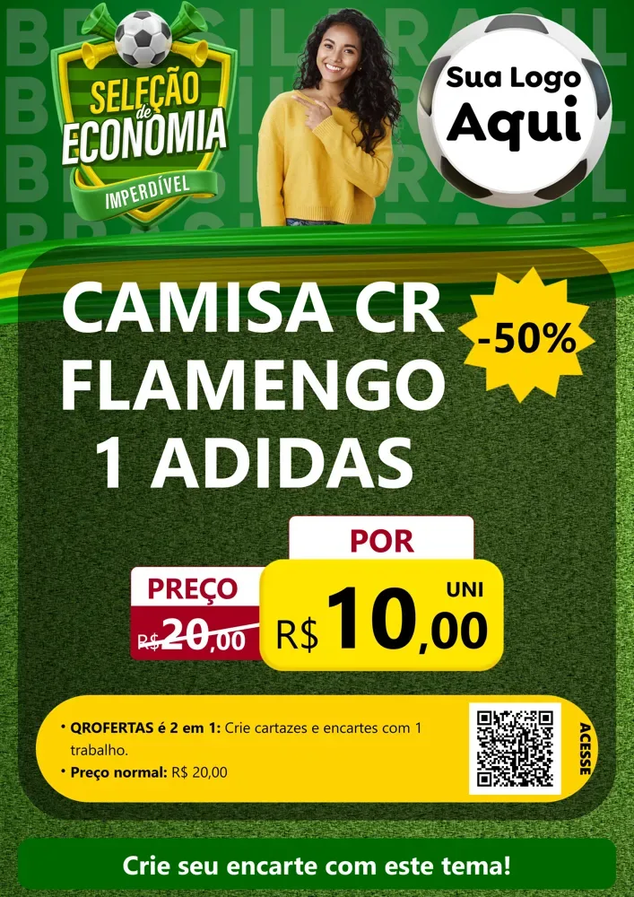 Modelo de Cartaz para Cartaz A4 Vertical com o tema Seleção de Economia - Copa para Roupas e acessórios