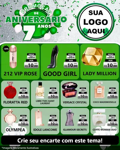 Modelo de Rede Social para Feed Instagram com o tema Promoção de Aniversário - 7 Anos para Perfumes