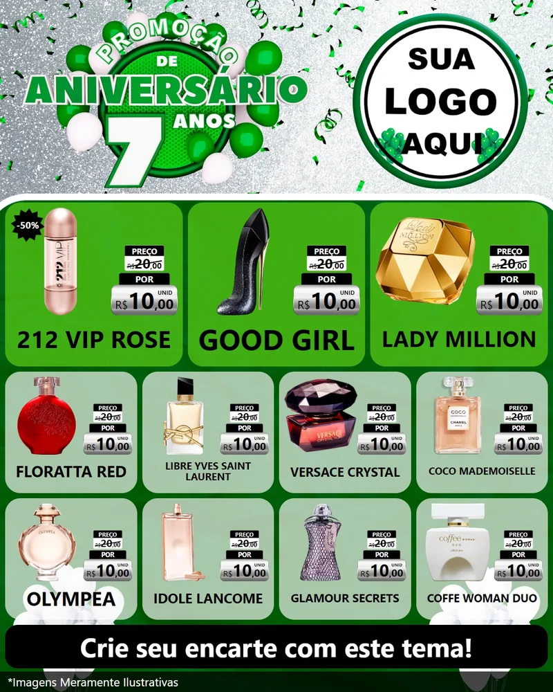 Modelo de Rede Social para Feed Instagram com o tema Promoção de Aniversário - 7 Anos para Perfumes