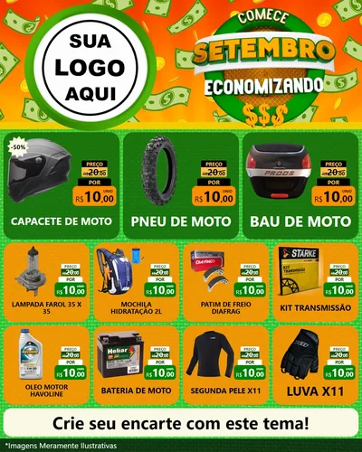 Modelo de Rede Social para Feed Instagram com o tema Comece Setembro Economizando para Moto peças