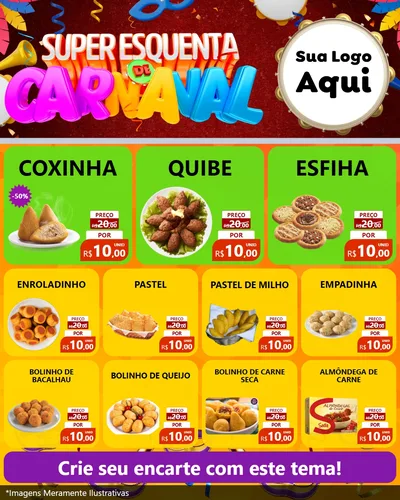 Modelo de Rede Social para Feed Instagram com o tema Super Esquenta de Carnaval para Salgadaria