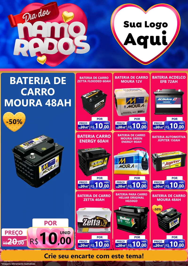 Modelo de Encarte para Encarte A4 Vertical com o tema Dia dos namorados para Baterias Elétricas