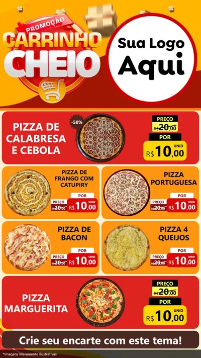 Modelo de TV para TV Vertical com o tema Promoção carrinho cheio para Pizzaria