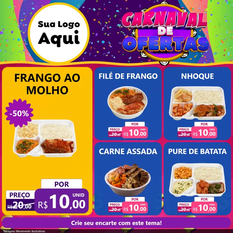 Modelo de Rede Social para Feed Facebook com o tema Carnaval de Ofertas para Restaurante