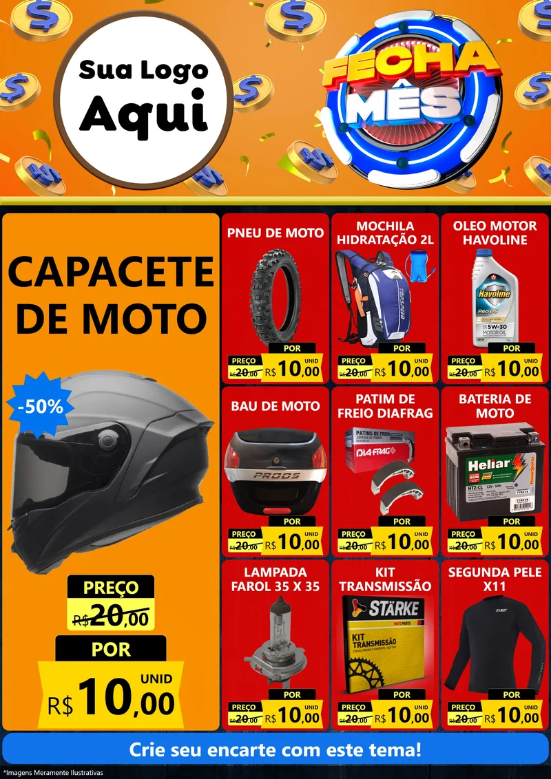 Modelo de Encarte para Encarte A4 Vertical com o tema Fecha Mês para Moto peças