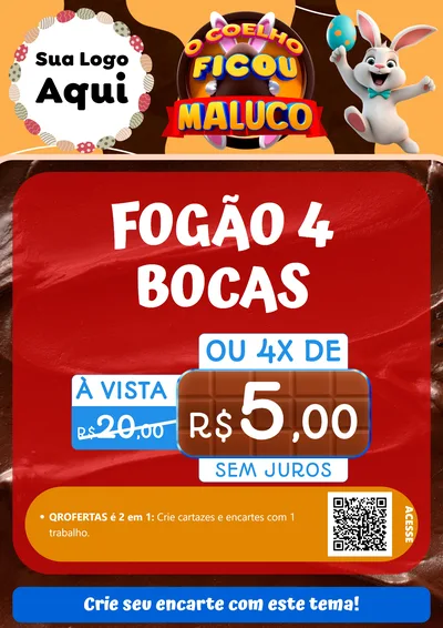 Modelo de Cartaz para Cartaz A4 Vertical com o tema O Coelho Ficou Maluco - Páscoa para Móveis e Eletro