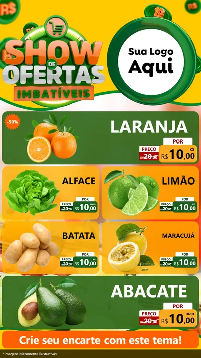Modelo de TV para TV Vertical com o tema Show de Ofertas Imbatíveis para Hortifrúti