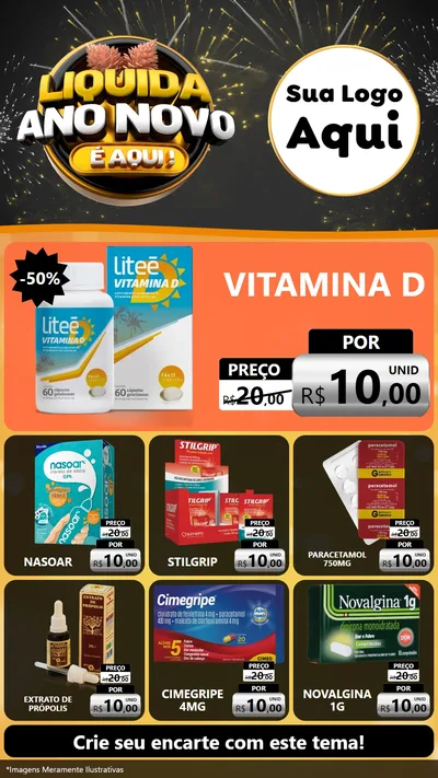 Modelo de Rede Social para Stories com o tema Liquida Ano Novo É Aqui! para Farmácia