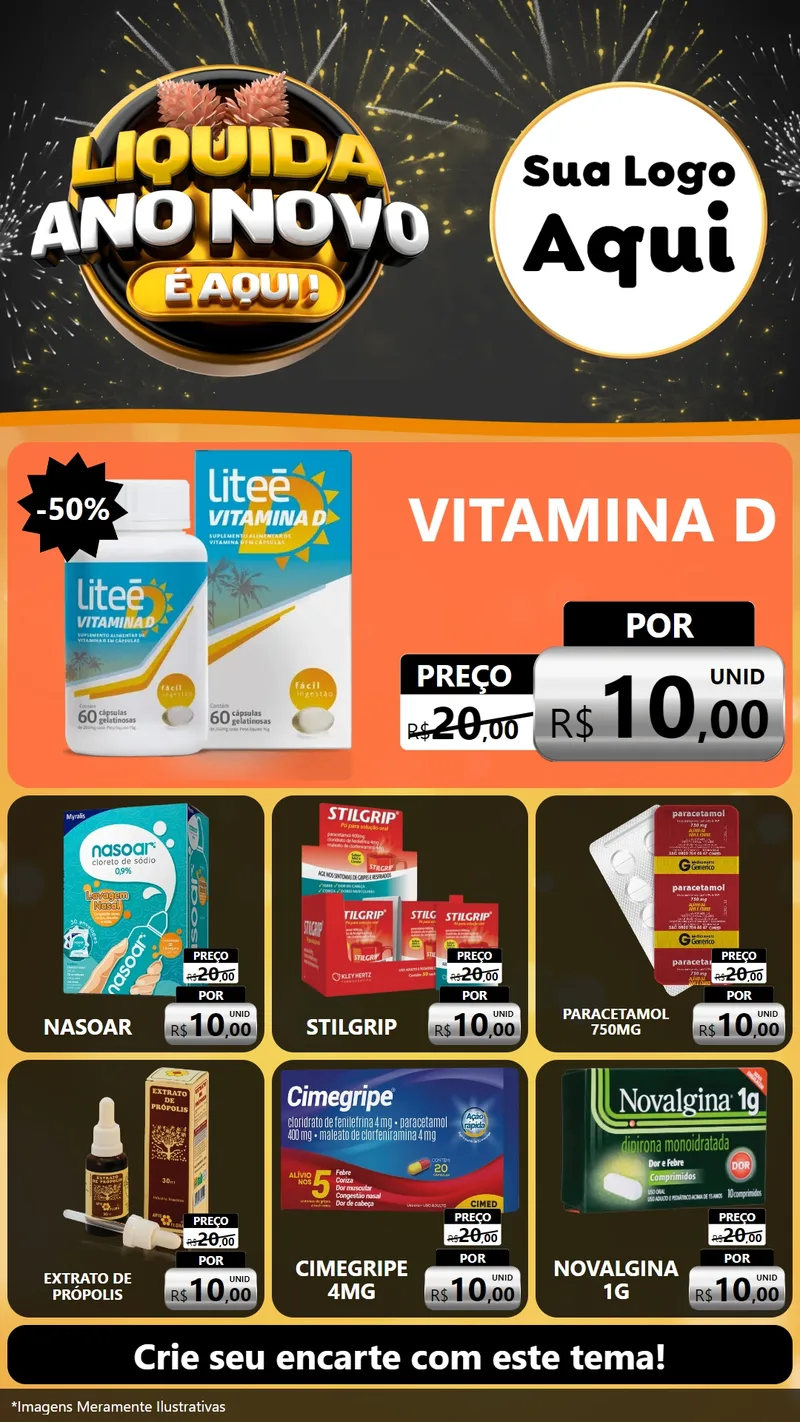 Modelo de Rede Social para Stories com o tema Liquida Ano Novo É Aqui! para Farmácia