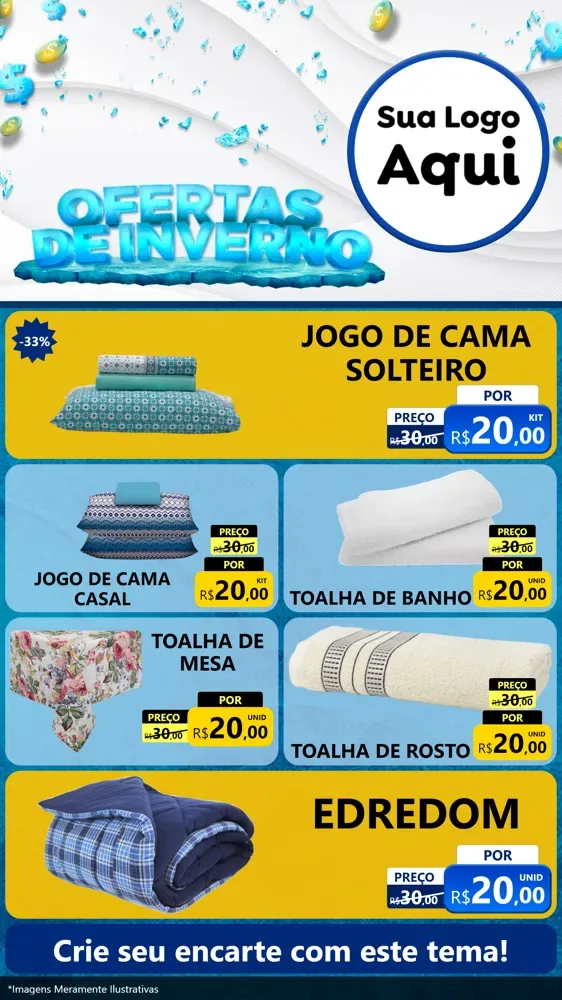 Modelo de TV para TV Vertical com o tema Ofertas de Inverno para Cama, Mesa e Banho