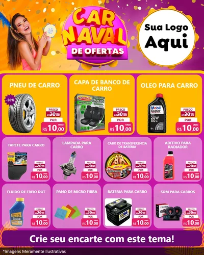 Modelo de Rede Social para Feed Instagram com o tema Carnaval de Ofertas para Auto peças