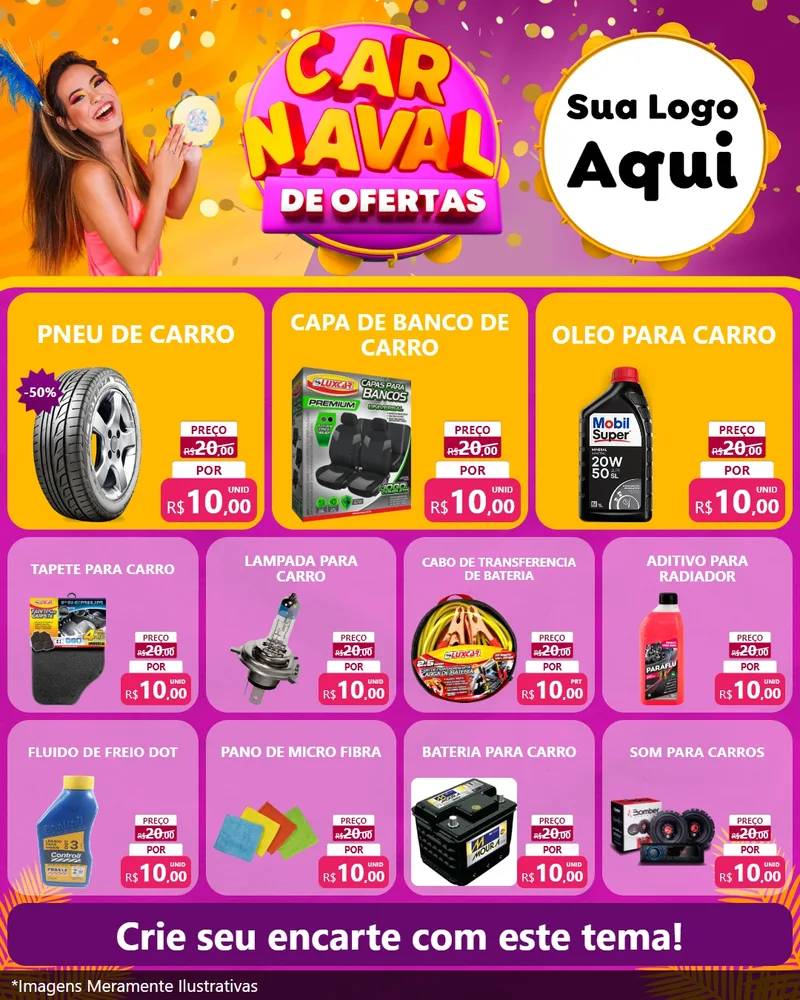 Modelo de Rede Social para Feed Instagram com o tema Carnaval de Ofertas para Auto peças