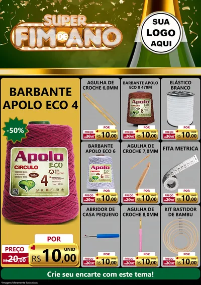 Modelo de Encarte para Encarte A4 Vertical com o tema Super Fim de Ano para Armarinho e Aviamentos