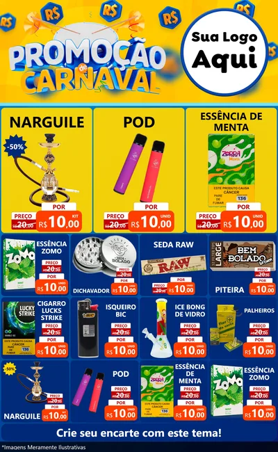 Modelo de Encarte para Encarte Grande com o tema Promoção de Carnaval para Tabacaria