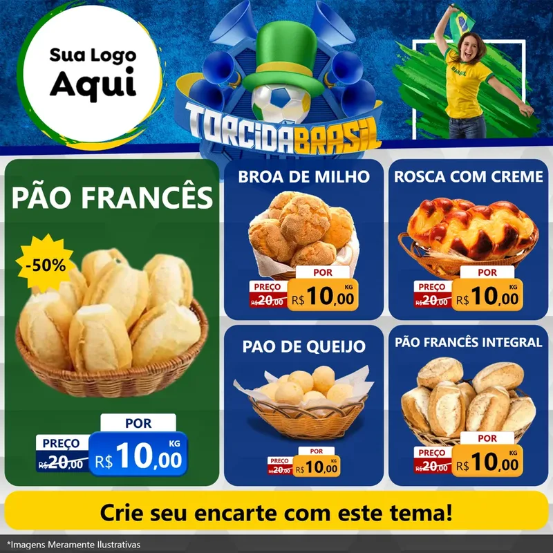 Modelo de Rede Social para Feed Facebook com o tema Torcida Brasil - Copa para Padaria