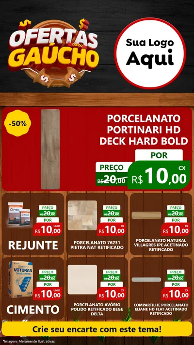 Modelo de Rede Social para Stories com o tema Ofertas Dia do Gaúcho para Pisos e revestimentos