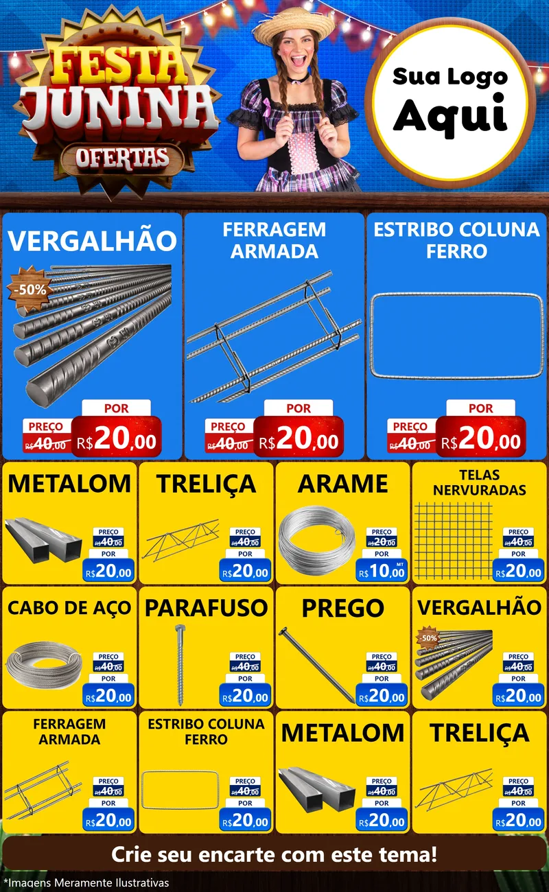 Modelo de Encarte para Encarte Grande com o tema Festa Junina Ofertas para Ferragens