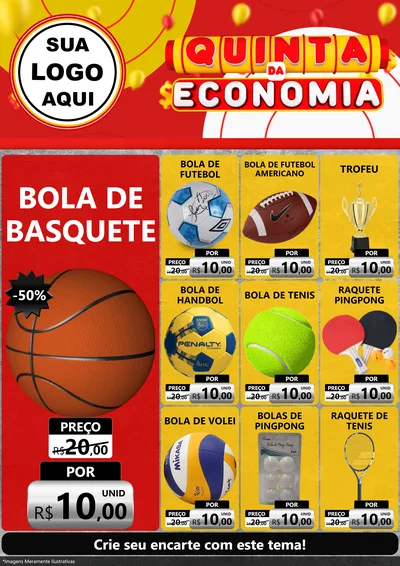Modelo de Encarte para Encarte A4 Vertical com o tema Quinta da Economia para Artigos Esportivos