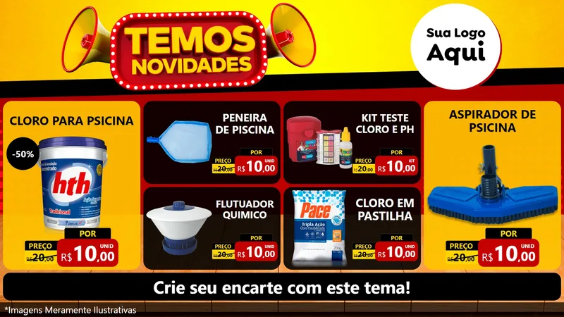 Modelo de TV para TV Horizontal com o tema Temos Novidades para Produtos para Piscina