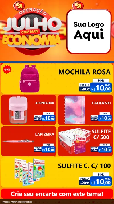 Modelo de TV para TV Vertical com o tema Operação Julho Com Mais Economia para Papelaria
