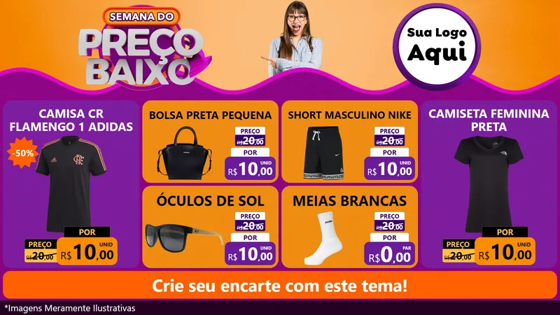 Modelo de TV para TV Horizontal com o tema Semana do Preço Baixo para Roupas e acessórios