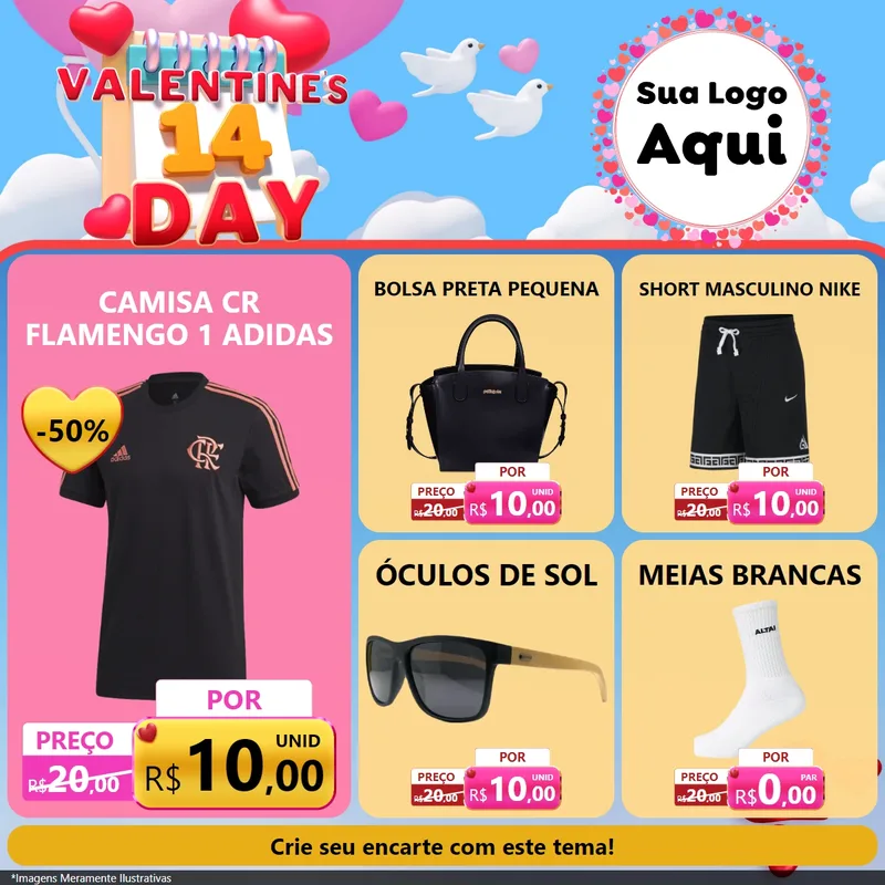 Modelo de Rede Social para Feed Facebook com o tema Valentine's Day para Roupas e acessórios