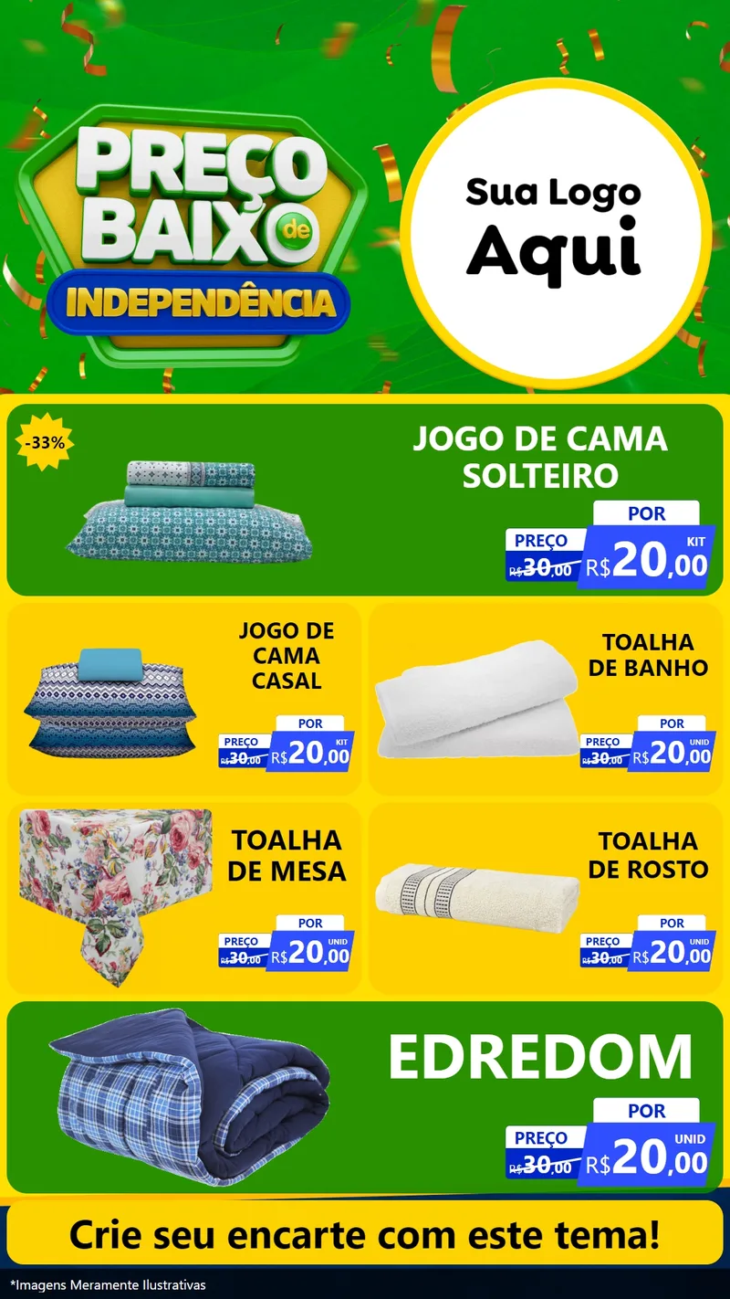 Modelo de TV para TV Vertical com o tema Preço Baixo de Independência para Cama, Mesa e Banho