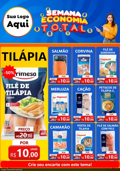 Modelo de Encarte para Encarte A4 Vertical com o tema Semana Economia Total para Peixaria