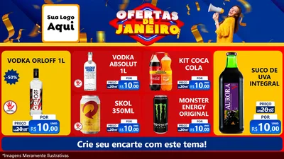Modelo de TV para TV Horizontal com o tema Ofertas de Janeiro para Distribuidora de bebidas