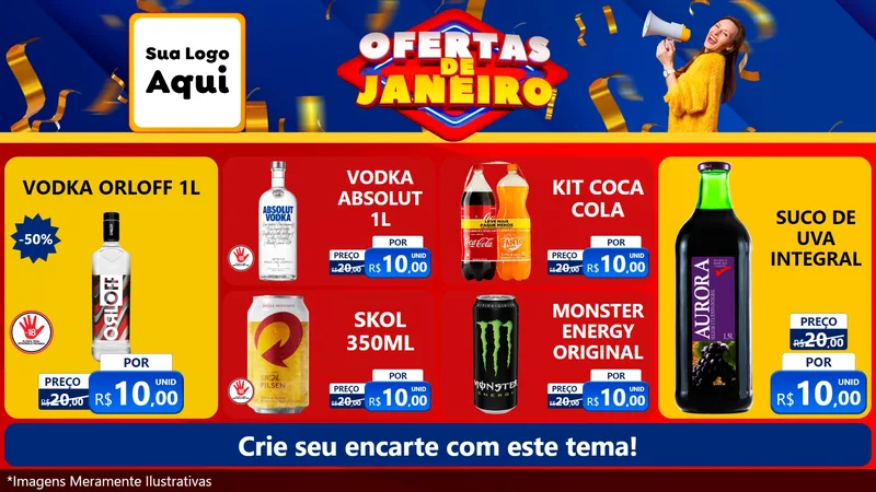 Modelo de TV para TV Horizontal com o tema Ofertas de Janeiro para Distribuidora de bebidas