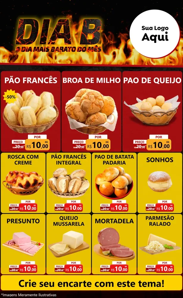 Modelo de Encarte para Encarte Grande com o tema Dia B para Padaria