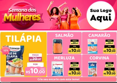 Modelo de Encarte para Encarte A4 Horizontal com o tema Semana das Mulheres para Peixaria