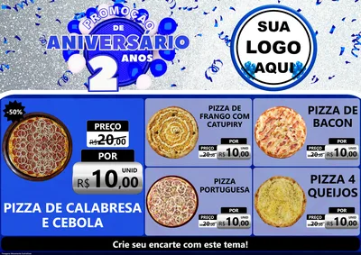 Modelo de Encarte para Encarte A4 Horizontal com o tema Promoção de Aniversário - 2 Anos para Pizzaria