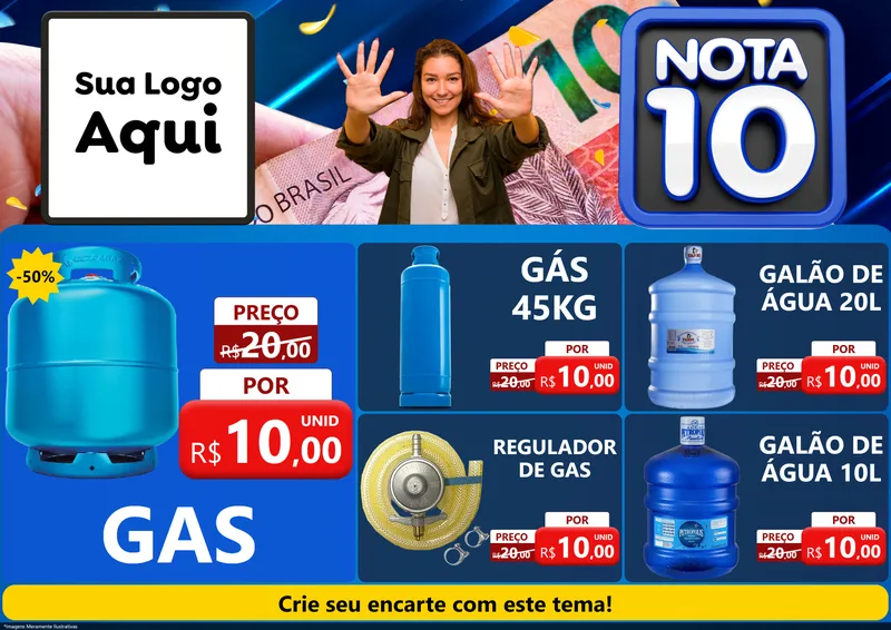 Modelo de Encarte para Encarte A4 Horizontal com o tema Nota 10 para Água e gás