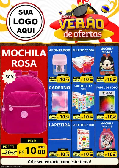 Modelo de Encarte para Encarte A4 Vertical com o tema Super Verão de Ofertas para Papelaria