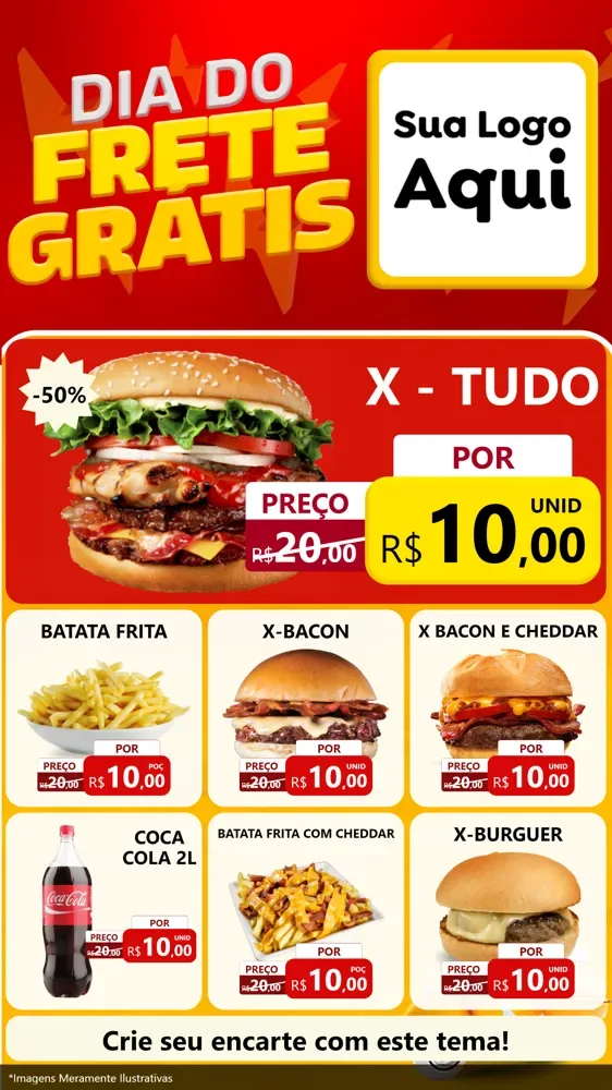 Modelo de Rede Social para Stories com o tema Dia do Frete Grátis para Hamburgueria