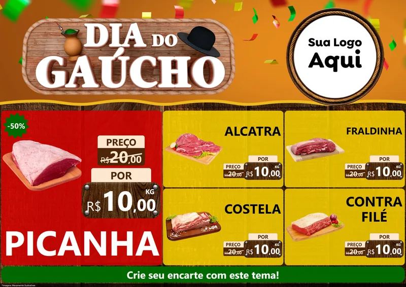 Modelo de Encarte para Encarte A4 Horizontal com o tema Dia do Gaúcho para Açougue