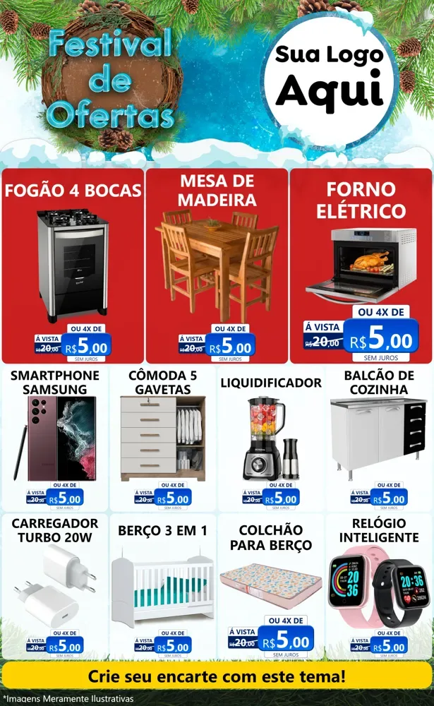 Modelo de Encarte para Encarte Grande com o tema Festival de Ofertas - Inverno para Móveis e Eletro