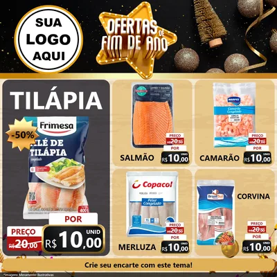 Modelo de Rede Social para Feed Facebook com o tema Ofertas de Fim de Ano para Peixaria