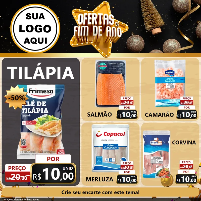 Modelo de Rede Social para Feed Facebook com o tema Ofertas de Fim de Ano para Peixaria