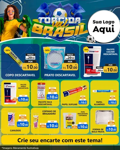 Modelo de Rede Social para Feed Instagram com o tema Torcida Vai Brasil - Copa para Embalagens