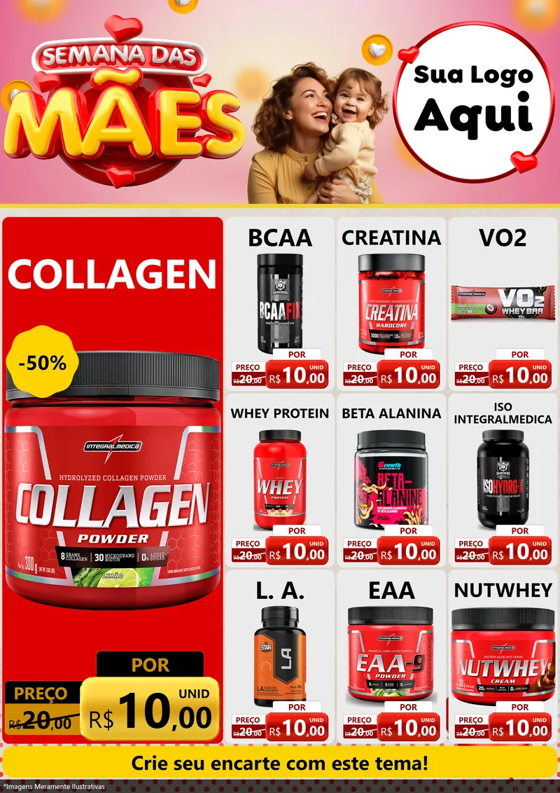 Modelo de Encarte para Encarte A4 Vertical com o tema Semana das Mães para Suplementos alimentares