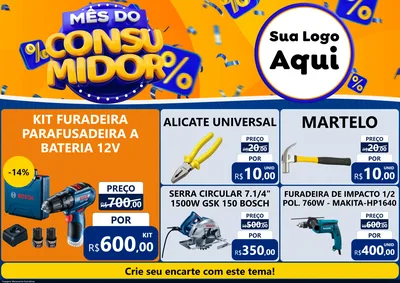 Modelo de Encarte para Encarte A4 Horizontal com o tema Mês do Consumidor para Maquinas e Ferramentas