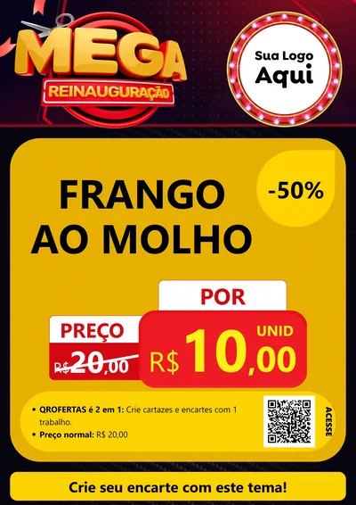 Modelo de Cartaz para Cartaz A4 Vertical com o tema Mega Reinauguração para Restaurante
