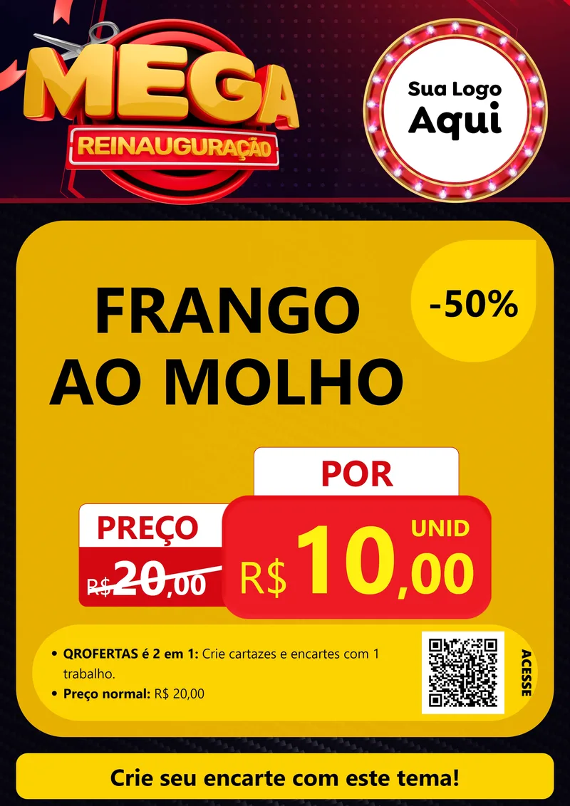 Modelo de Cartaz para Cartaz A4 Vertical com o tema Mega Reinauguração para Restaurante