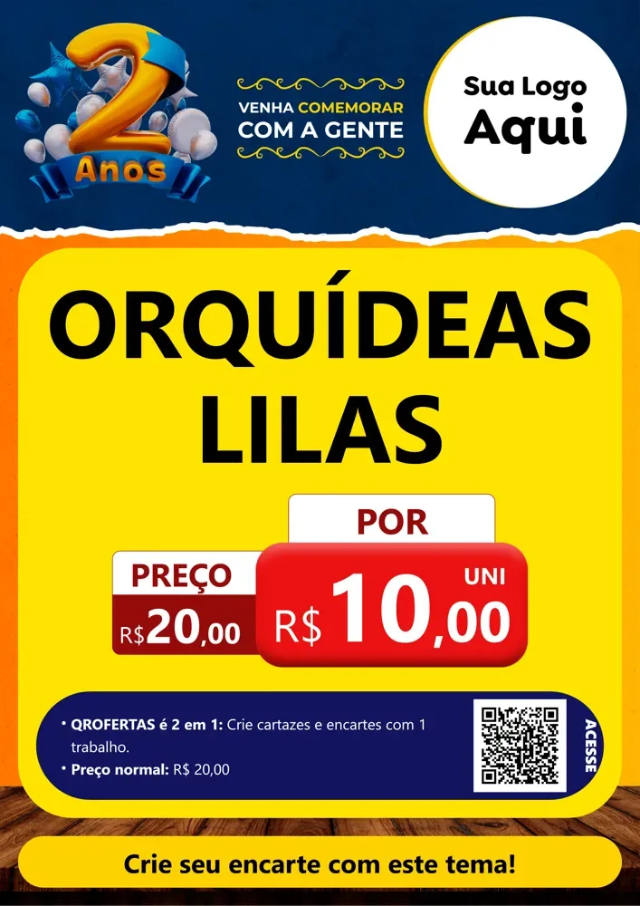 Modelo de Cartaz para Cartaz A4 Vertical com o tema Aniversário de 2 anos para Floricultura e jardim