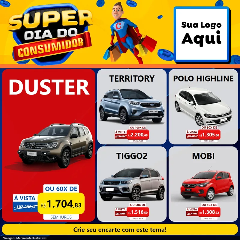 Modelo de Rede Social para Feed Facebook com o tema Super Dia do Consumidor para Concessionaria de Carros